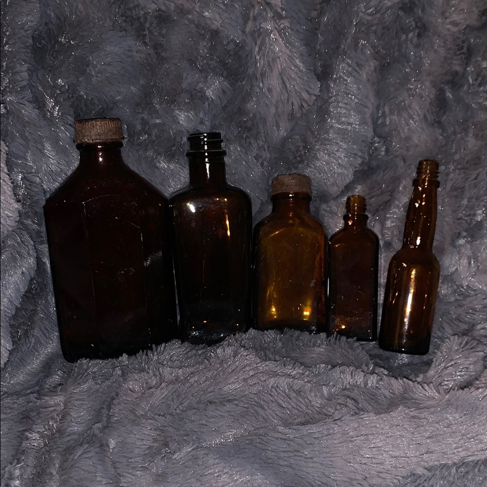 Set of Vintage Amber Glass Bottles